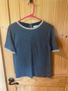 Elle Navy and White Beaded Collar Knit Top